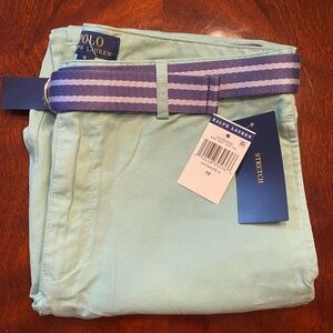 Polo NWT boys size 18 stretch pants with belt mint green seafoam